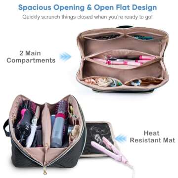ELCUPA Large Hair Tools Travel Bag with Iron Mat - 2in1 Hair Tools Organizer for Hair Dryer Brush, F...