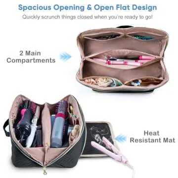 ELCUPA Large Hair Tools Travel Bag with Iron Mat - 2in1 Hair Tools Organizer for Hair Dryer Brush, F...
