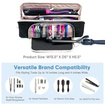 ELCUPA Large Hair Tools Travel Bag with Iron Mat - 2in1 Hair Tools Organizer for Hair Dryer Brush, Flat Irons, Straighteners, Curling Irons, Hair Bag, Makeup Bag, Cosmetic Bag for Travel Essentials