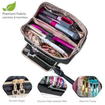 ELCUPA Large Hair Tools Travel Bag with Iron Mat - 2in1 Hair Tools Organizer for Hair Dryer Brush, Flat Irons, Straighteners, Curling Irons, Hair Bag, Makeup Bag, Cosmetic Bag for Travel Essentials
