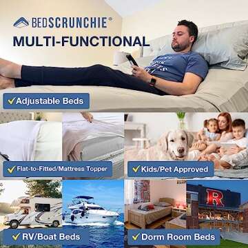 BED SCRUNCHIE Sheet Holder Straps - Heavy Duty Gripper Clips - Strengthened Parachute Cord - 360 Degree Bed Sheet Tightener - Strongest and Effective Extender - Fits All Mattress Sizes