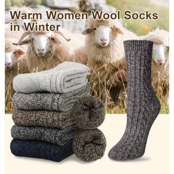 YSense Pack of 5 Womens Wool Socks Winter Warm Hiking Socks Casual Calf Athletic Socks Gifts