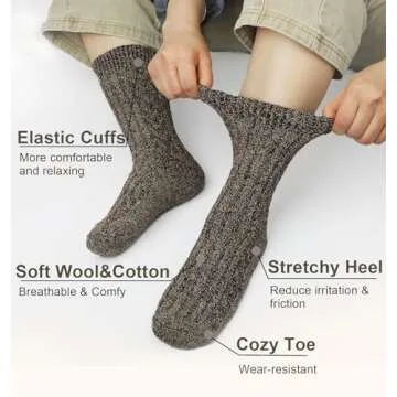 YSense Pack of 5 Womens Wool Socks Winter Warm Hiking Socks Casual Calf Athletic Socks Gifts