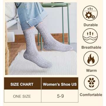 YSense Pack of 5 Womens Wool Socks Winter Warm Hiking Socks Casual Calf Athletic Socks Gifts