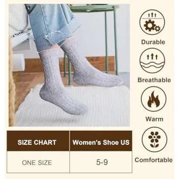 YSense Pack of 5 Womens Wool Socks Winter Warm Hiking Socks Casual Calf Athletic Socks Gifts