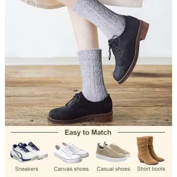 YSense Pack of 5 Womens Wool Socks Winter Warm Hiking Socks Casual Calf Athletic Socks Gifts