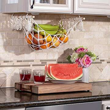 Capshaw Creations Macramé Fruit Hammock for Kitchen Under Cabinet - Banana Holder- Hanging Cabinet- Vegetable Hammock- Produce Macrame Basket- Storage- CREAM, 11.8inches x 19inches