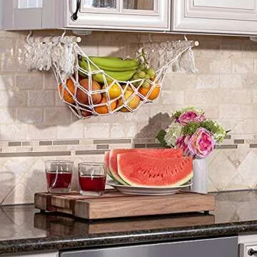Capshaw Creations Macramé Fruit Hammock for Kitchen Under Cabinet - Banana Holder- Hanging Cabinet- Vegetable Hammock- Produce Macrame Basket- Storage- CREAM, 11.8inches x 19inches