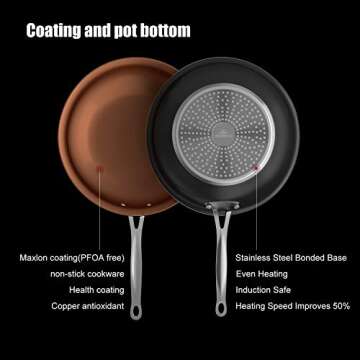 COOKSMARK 10 Inch Nonstick Copper Frying Pan Induction Compatible Cooking Pan, Nonstick Skillet with Stainless Steel Handle, Saute Pan Dishwasher Safe Oven Safe