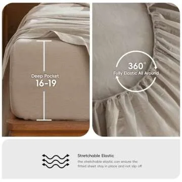 MooMee Bedding Sheet Set 100% Washed Cotton Linen Like Textured Breathable Durable Soft Comfy (Tannish Linen Grey, King)