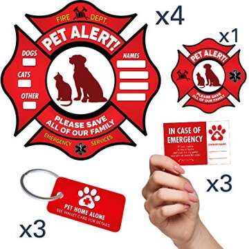 Pet Alert Static Clings, Key Tags, Wallet Cards - FIRE Safety Alert and Rescue (10 Pack) - Save Your Pets encase of Emergency or Danger Pets in Home for Windows, Doors Sign (Fireman)