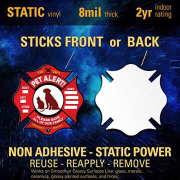 Pet Alert Static Clings, Key Tags, Wallet Cards - FIRE Safety Alert and Rescue (10 Pack) - Save Your Pets encase of Emergency or Danger Pets in Home for Windows, Doors Sign (Fireman)