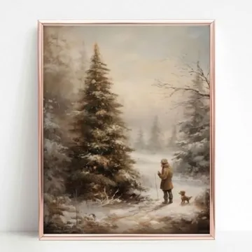 Christmas Vintage Painting Print Winter Rustic Wall Art Farmhouse Christmas Holiday Decor Print Country Christmas Wall Art