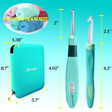 Yarniss 18 Size Counting Crochet Hooks with Light, Digital Counter Crochet Hooks Set with Case (2.0mm~14.0mm)