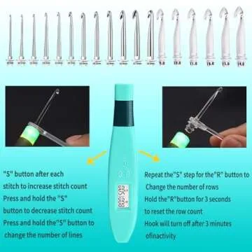 Yarniss 18 Size Counting Crochet Hooks with Light, Digital Counter Crochet Hooks Set with Case (2.0mm~14.0mm)