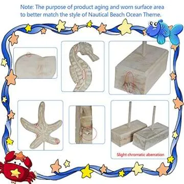 3Pcs Nautical Wood Sculptures for Beach Home Decor