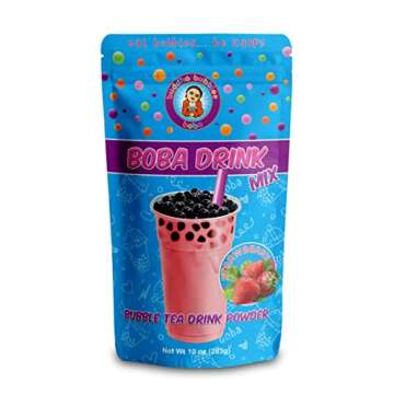 STRAWBERRY CREAM Boba Tea Kit Includes Tea Powder, Real Tapioca Pearls & Straws By Buddha Bubbles Boba