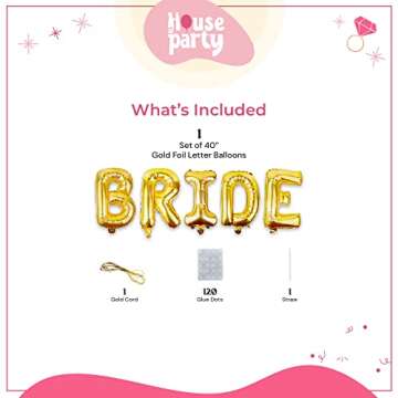 HOUSE OF PARTY Bride Balloon - 40'' Foil Balloons for Wedding Bridal Shower Engagement Party Decor -...