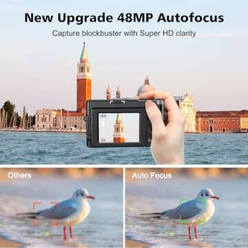 4K Digital Camera with Flash, 48MP Camera for Photography Teens Adults Autofocus Vlogging and YouTube Cameras with Flip Screen, Anti-Shake, 16X Digital Zoom, 32GB Card, Two Batteries, Lanyard