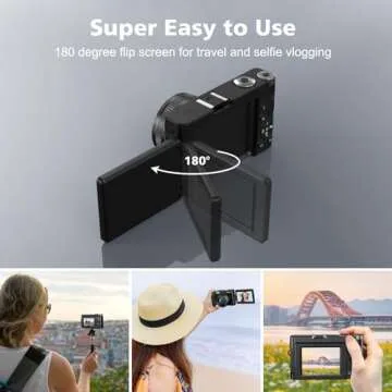 4K Digital Camera with Flash, 48MP Camera for Photography Teens Adults Autofocus Vlogging and YouTube Cameras with Flip Screen, Anti-Shake, 16X Digital Zoom, 32GB Card, Two Batteries, Lanyard