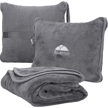 BlueHills Premium Soft Travel Blanket Pillow | Airplane Essentials 2 in 1 Combo