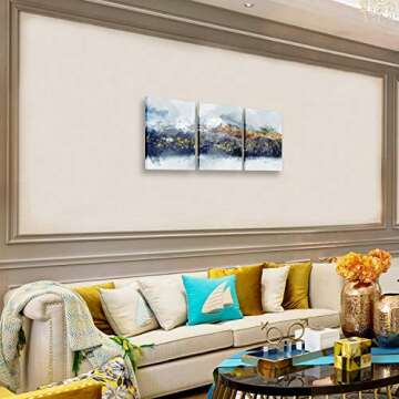 Abstract Wall Art for Living Room,Blue Mountain Canvas Wall Art,Abstract Watercolor Wall Pictures,Framed Artwork for Bedroom Bathroom Wall Decor,Ready to Hang 12x16