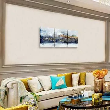 Abstract Wall Art for Living Room,Blue Mountain Canvas Wall Art,Abstract Watercolor Wall Pictures,Framed Artwork for Bedroom Bathroom Wall Decor,Ready to Hang 12x16