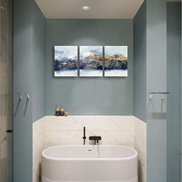 Abstract Wall Art for Living Room,Blue Mountain Canvas Wall Art,Abstract Watercolor Wall Pictures,Framed Artwork for Bedroom Bathroom Wall Decor,Ready to Hang 12x16