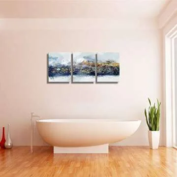 Abstract Wall Art for Living Room,Blue Mountain Canvas Wall Art,Abstract Watercolor Wall Pictures,Framed Artwork for Bedroom Bathroom Wall Decor,Ready to Hang 12x16