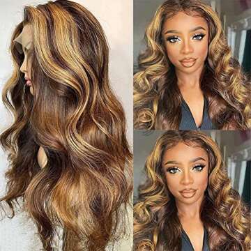Hedy Ombre Highlight Lace Front Wigs Human Hair Body Wave Wigs for Black Women Pre Plucked with Baby...