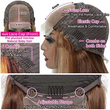 Hedy Ombre Highlight Lace Front Wigs Human Hair Body Wave Wigs for Black Women Pre Plucked with Baby Hair #4/27 Glueless 150% Density 4x4 Lace Closure Human Hair Wigs(22 Inch, #4/27 Highlight Wig)