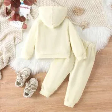 Happy Town Toddler Fall Outfits for Girl Boy Long Sleeve Hoodie Top and Long Sweatpants Set Toddler Sweatsuit (Solid Color-ivory, 2-3 T)