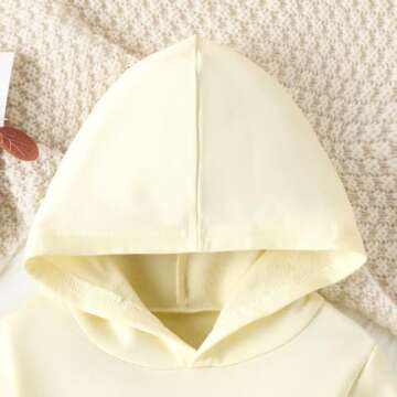 Happy Town Toddler Fall Outfits for Girl Boy Long Sleeve Hoodie Top and Long Sweatpants Set Toddler Sweatsuit (Solid Color-ivory, 2-3 T)