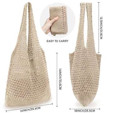 hatisan Crochet Bags for Women Summer Beach Tote Bag Aesthetic Tote Bag Hippie Bag Knit Bag (Khaki)