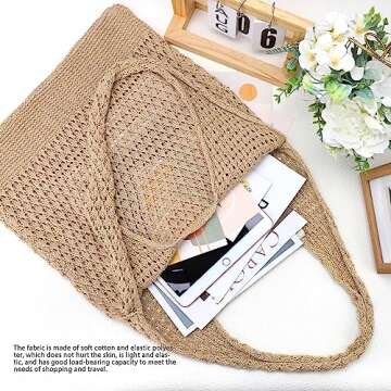 hatisan Crochet Bags for Women Summer Beach Tote Bag Aesthetic Tote Bag Hippie Bag Knit Bag (Khaki)