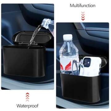 NBTEPEM Car Trash Can with Lid - 2 Pack, Mini Auto Garbage Can with 60 Trash Bags, Leakproof Automotive Garbage Container Bin, Multipurpose Organizers and Storage for Car, Home, Office (Black)