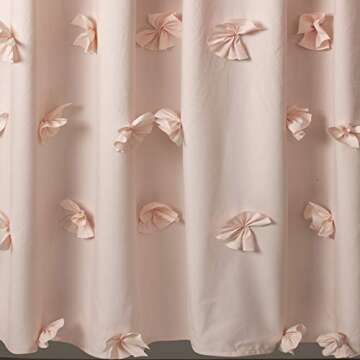 Lush Decor Riley Shower Curtain, 72" W x 72" L, Blush - Luxury Shower Curtain With Bows - Charming Texture - Beautiful & Elegant Girly Bathroom Accessory - Romantic, Vintage Glam Bathroom Decor