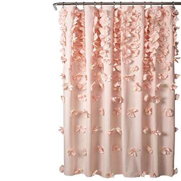 Lush Decor Riley Shower Curtain, 72" W x 72" L, Blush - Luxury Shower Curtain With Bows - Charming Texture - Beautiful & Elegant Girly Bathroom Accessory - Romantic, Vintage Glam Bathroom Decor