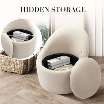 Swivel Accent Chair Barrel Chair, 360° Swivel Chair with Hidden Storage, Modern Small Round Swivel Chair, Accent Chair for Living Room/Bedroom-Beige