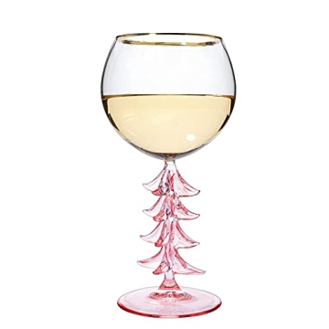 Crystal Winter Tree Stemmed Wine Glass - Pink - 12oz Goblet Bordeaux Gold Rim