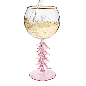 Elegant Pink Christmas Tree Stemmed Wine Glass for Celebrations