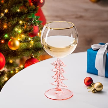 Elegant Pink Christmas Tree Stemmed Wine Glass for Celebrations