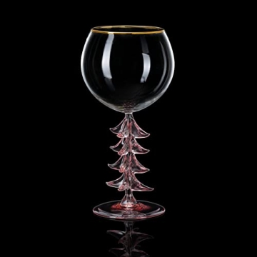 Elegant Pink Christmas Tree Stemmed Wine Glass for Celebrations