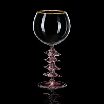 Elegant Pink Christmas Tree Stemmed Wine Glass for Celebrations