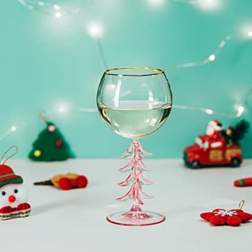 Elegant Pink Christmas Tree Stemmed Wine Glass for Celebrations