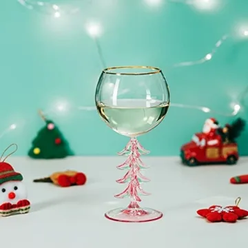 Elegant Pink Christmas Tree Stemmed Wine Glass for Celebrations