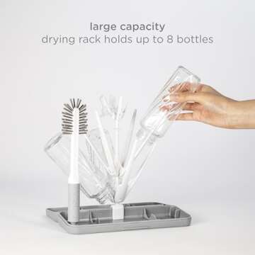 Ubbi On-The-Go Drying Rack and Brush Set, Includes Travel Case and Bottle Brush for Compact Storage, Holds Up to 8 Bottles, Baby Travel Accessories, Gray
