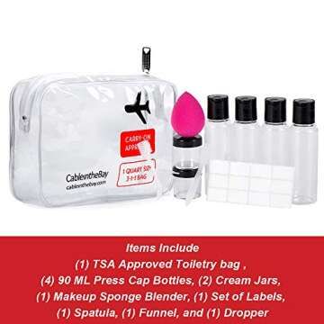TSA Approved Clear Travel Toiletry Bag-Quart Sized with Zipper-Airport Airline Compliant Bag/Bottles-Men's/Women's 3-1-1 Kit (Makeup Dobber)