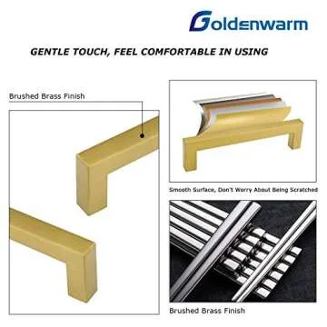 goldenwarm Gold Cabinet Pulls Square Kitchen Hardware Handles Brushed Brass Pulls for Cabinets Closet Square Cupboard Bathroom Desk Door Knobs 6-1/4in(160mm) Hole Centers 15Pack