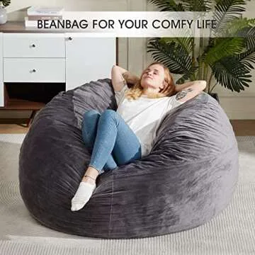 Homguava Bean Bag Chair: Giant Bean Bags with Memory Foam Filled, Large Beanbag Chairs Soft Sofa with Dutch Velet Cover 6FT(58"×58"×28")-Grey